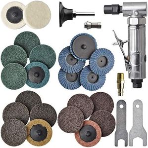 TOOLPEAK 1/4 inch angle air die grinder with 22 pcs 2-inch roll lock sanding discs, polished color angle pneumatic die grinder, air die grinder kit