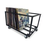 Vinyl Record Storage Holder With Wheels - Holds up to 100 LP - Album Holder Display Stand - Vinyl Record LP Storage organizer - Sturdy Metal Structure - Smooth Black