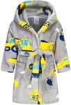Boys Fleece Robe, Hooded Toddler Soft Fuzzy Bathrobe for Kids 2-16 Years Grey Excavator 6-8 Years