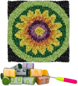 YP Sunflower Latch Hook Rug Kit for Adults & Kids - 12x12 Inch DIY Craft Crochet Rug, Beginner-Friendly Art Project for Home Decor, Easy-to-Make Needlecraft Kit