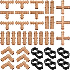 JOYPRO Drip Irrigation Fittings Kit for 1/2 inch Tube (0.600”ID), 38 Pieces Drip Irrigation Parts 1/2" Drip Line Connectors - 14 Couplings, 9 Tees, 6 Elbows, 6 End Caps, 3 Cross Connectors