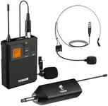 TONOR UHF Wireless Microphone System with Headset Mic/Lavalier Lapel Mic, Bodypack Transmitter, Rechargeable Receiver, 5 Channels, 60M Range 1/4" Output for Recording Live Performance PA Speaker