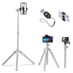 K&F Concept 67''/170cm Eccentric Tube Cellphone Tripod, Lightweight Super Portable Selfie Stick, DSLR Camera Tripod E224A3+BH-18(White)