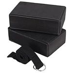 Hausdec Yoga Block and Yoga Strap Set EVA Foam Soft Non- Yoga Blocks Universal Stretching and Workouts Black