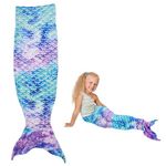 50x145cm Mermaid Tail Blanket, Little Mermaid Wearable Blanket for Girls Gifts, Ultra-Soft Flannel Sleeping Blanket Fish Scale Pattern Snuggle Blanket for Toddlers Teens Birthday (blue purple)