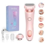 Lady Shaver for Women, 2 in 1 Waterproof Electric Women's Razor for Face Lips Arms Legs Armpits Bikini, Wet & Dry, Painless Hair Removal, Rechargeable Women's Shaver (Pink)