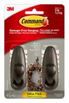 Command Forever Classic Medium Metal Wall Hooks, Damage Free Hanging Wall Hooks with Adhesive Strips, No Tools Wall Hooks for Hanging Decorations in Living Spaces, 2 Metal Hooks and 4 Command Strips