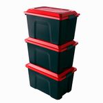 Sundis High Capacity Trunk with Lockable, Clips Closing Lid, Ergonomic Grids and Modern Design, Black/RED, 3x60L