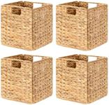 StorageWorks Foldable Wicker Cubes Baskets with Removable Liners, Wicker Storage Basket with Built-in Handles, Water Hyacinth Storage Basket for Living Room, Pantry, 10.25 x 10.25 x 10.75 inch, 4-Pack