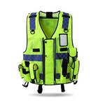 HYCOPROT Reflective Safety Security Vest, High Visibility Mesh Adjustable Tactical Traffic Police Construction Heavy Duty Utility Premium Vests with Multi Pockets, Free Size (Free Size, Neon Yellow)