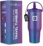 IRON °FLASK Sidekick Insulated Water Tumbler w/Straw & Foldable Handle - Stainless Steel Leak-Proof Bottle, Non-Slip Base & Fits Cup Holders for Hot, Cold Drinks - Travel Mug - 30 Oz, Aurora