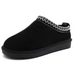 BELIMO Cow Suede Leather Women's Slipper Ladies Indoor/Outdoor Short Mini Boots Comfy Fur Fleece Lined Female Ankle Boot Black