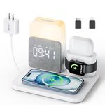 【2024 Newest】 Wireless Charging Station, Alarm Clock with Wireless Charger, Nightstand Lamp Charging Station for iPhone 15 14 13 12 11 Pro Max, Apple Watch, AirPods,0-100% Dimmer/