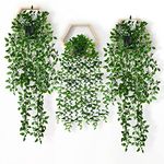 Artificial Hanging Plants in Pots, 3 Pcs Fake Potted Plants Faux Vine Greenery Hanging Plants Green Plastic Plant for Indoor Bathroom Bedroom Office Kitchen Shelf Wall Desk Decor