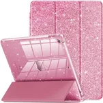 INFILAND for iPad 9th Generation 2021/ iPad 8th Generation 2020/ iPad 7th Generation 2019 Case 10.2 inch, Glitter Cover with Clear Back, Pencil Holder for Kids Girls, Pink