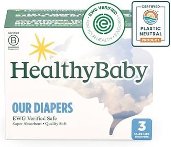 HealthyBaby Our Diapers | EWG Verified Safe & Plant-Based Diapers | Absorbent for Leak Protection | Soft Organic Cotton Shell | Chlorine-Free Diaper for Sensitive Skin | Size 3 (58 Diapers)