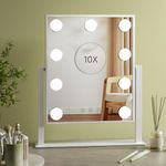 Warmiehomy Vanity Mirror with Lights Makeup Mirror with 9 Dimmable LED Bulbs 3 Color Lighting Modes Touch Control 10X Magnification for Dressing Table(White)