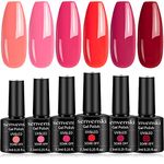 Senvenski Gel Nail Polish Pink Peach Fuschia Red Rose Cherry Glitter Mothers Girlfriend Gift Soak Off UV LED Manicure Art Varnish Set DIY at Home 6 Colors (CS6-013)