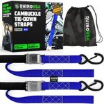 Rhino USA Motorcycle Tie Down Straps (2 Pack) Lab Tested 3,328lb Break Strength, Steel Cambuckle Tiedown Set with Integrated Soft Loops - Better Than a Ratchet Strap