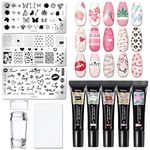Nail Stamping Kit, Nail Stamper, Nail Design Kit con 5 Stamping Polish, 3 Nail Stencils, 1 Nail Stamp, Vibrant Colors, Quick-drying, Easily Create Intricate and Beautiful Designs