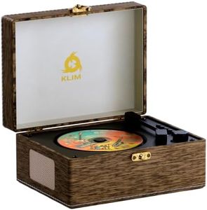 KLIM Retro CD Player – Vintage Style CD Player with Speakers, Bluetooth Receiver, AUX, USB, Rechargeable Battery, Small Cute CD Music Box for Home Decor, Mini Record Player Look
