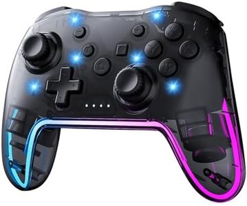 Twylyte Wireless Switch Controller for Nintendo Switch/Lite/OLED/Windows/iOS/Android, 7 Color Adjustable RGB Lights Remote Gamepad with One Key Wake Up/Adjustable Turbo Vibration