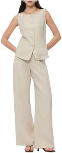 GOELIA Two Piece Sets for Women Summer Beach Vacation Dressy Vest Tops and Pants Matching Set Linen Sets for Women 2 Piece Cream