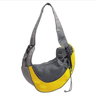 Pet Dog Sling Carrier, Breathable Mesh Hand Free Adjustable Travel Safe Puppy Sling Bag Carrier Dog Satchel Carrier for Dogs Cats Rabbit Small Animals (Adjustable Buckle for Under 5 lbs, Yellow)