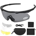 Xaegistac Tactical Eyewear 3 Interchangeable Lenses Outdoor Unisex Shooting Glasses (Black Frame)