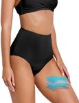 Beautikini Period Swimwear High Waisted Swim Bottoms Menstrual Leakproof Bikini Bottom for Teens, Girls, Women (Black,XX-Small)