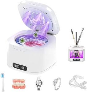 Ultrasonic Retainer Cleaner, 49kHz Ultrasonic Cleaner Deep Cleaning, Portable Dental Pod, Dentures Retainer Cleaner Machine for Mouth Guard, Night Guard, Braces, Aligner, Toothbrush Heads, Jewelry, 4 Speed Digital Timer, 340ML Capacity, Stainless Steel Inner