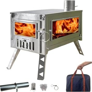 DANCHEL OUTDOOR HS6 Hot Tent Camping Wood Stove Secondary Combustion Design, 304 Stainless Steel Folding Tent Stove with 6.5ft/2M Chimney Pipe