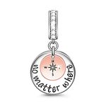 GNOCE Compass Charm Pendant 925 Sterling Silver NO Matter Where You Are,My Heart Is Always with You Charm Bead for Bracelet Necklace Best Gifts For Her