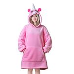 Queenshin Unicorn Wearable Blanket, Oversized Sherpa Comfy Blanket for Adults Women Girls, Warm Cozy Kawaii Animal Hooded Body Blanket Pink