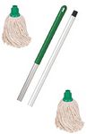 Professional Colour Coded Mop Handle and 2 Mop Heads - Colour Green