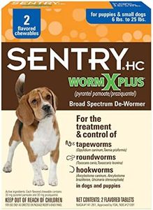 SENTRY HC Worm X Plus 7 Way De-Wormer (pyrantel pamoate/praziquantel), for Puppies and Small Dogs, 6-25 lbs, Chewable, 2 Count