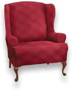 Collections Etc Double Diamond Form Fit Stretch Furniture Slipcover, Burgundy, Wing Chair