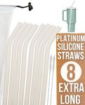 purifyou 8 Pack Platinum Silicone Straws, 14" Extra Long & Wide Straws Flexible & Reusable Drinking Straw For 40oz Tumbler from Stanley & more with Travel Case & 2 Cleaning Brushes (White)