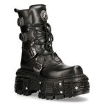 New Rock Boots TANK373-S1 Black Leather Unisex Combat Platform Biker Goth Metal Shoes 10