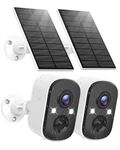 MISECU 2K Security Cameras Wireless Outdoor, Solar Outdoor Camera Wireless w/PIR Human Detection, Dual-Spotlights, Color Night Vision, 2-Way Talk, IP66 Weatherproof, SD Card/Cloud Storage (2 Pack)