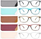 Fetrrc Reading Glasses Blue Light Blocking, Computer Readers for Women/Men, Anti Glare/Fatigue Clear Fashion Square Eyeglasses 5 Pairs ( Mix Colors, 1.75)