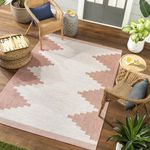 Mark&Day Outdoor Rugs, 7x7 Wolfheze Global Indoor/Outdoor Coral/Gray Square Area Rug, Non Shedding Pink Grey Carpet for Patio, Porch, Deck, Poolside, Bedroom or Living Room (6'7" Square)