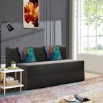 Urban Decor Sofa (4 x 6 Feet, 2-Seater Sofa Cum Bed) Sofa Cum Bed with Cushion & Jute Fabric for Living Room - Black Color