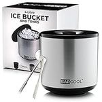 Barcool Ice Bucket with Lid and Ice Tongs | 4 Litre | Round & Double Walled Insulation | Perfect for Home Bars, Pubs, Restaurants, BBQs and Picnics (Silver)