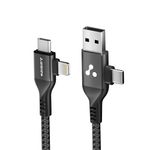 Ambrane 4 in 1 Multi-Functional Charging Cable | Fast Charging & Data Sync | Universal USB, Type-C, Lightning Cable | Compatible with Android, iPhone, Tablets, and USB-C Devices (AC4CL-15,Black)