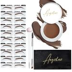 Eyebrow Stamp Stencil Kit (Medium Brown) Eyebrow Pencil, Long-lasting Pomade Brow Definer, 24pc Eyebrow Stencils Thick and Thin, 2 Dual Ended Brush and Sponge Applicator for Natural & Perfect Make-up