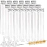 DEPEPE 18pcs 115ml Clear Flat Plastic Test Tubes with Screw Caps 30 x 180mm with 3 Funnels and 1 Brush, Large Test Tubes Containers for Bath Salt Candy Storage