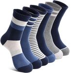 Welwoos Kids Boys Socks Athletic Sport Basketball Crew Cotton Breathable Soft Gift Socks 6 Pairs Stocking Stuffers(Blue Stripes,9-15Y)