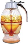 Hunnibi No Drip Glass Honey Dispenser - Beautiful Honeycomb Shaped Pot and Maple Syrup Dispenser - Great Bee Decor and Stand - Honey Jar