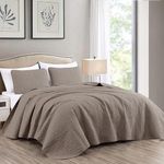 Chezmoi Collection Austin 3-Piece Oversized (118"x106") Bedspread Coverlet Set King, Taupe, Microfiber